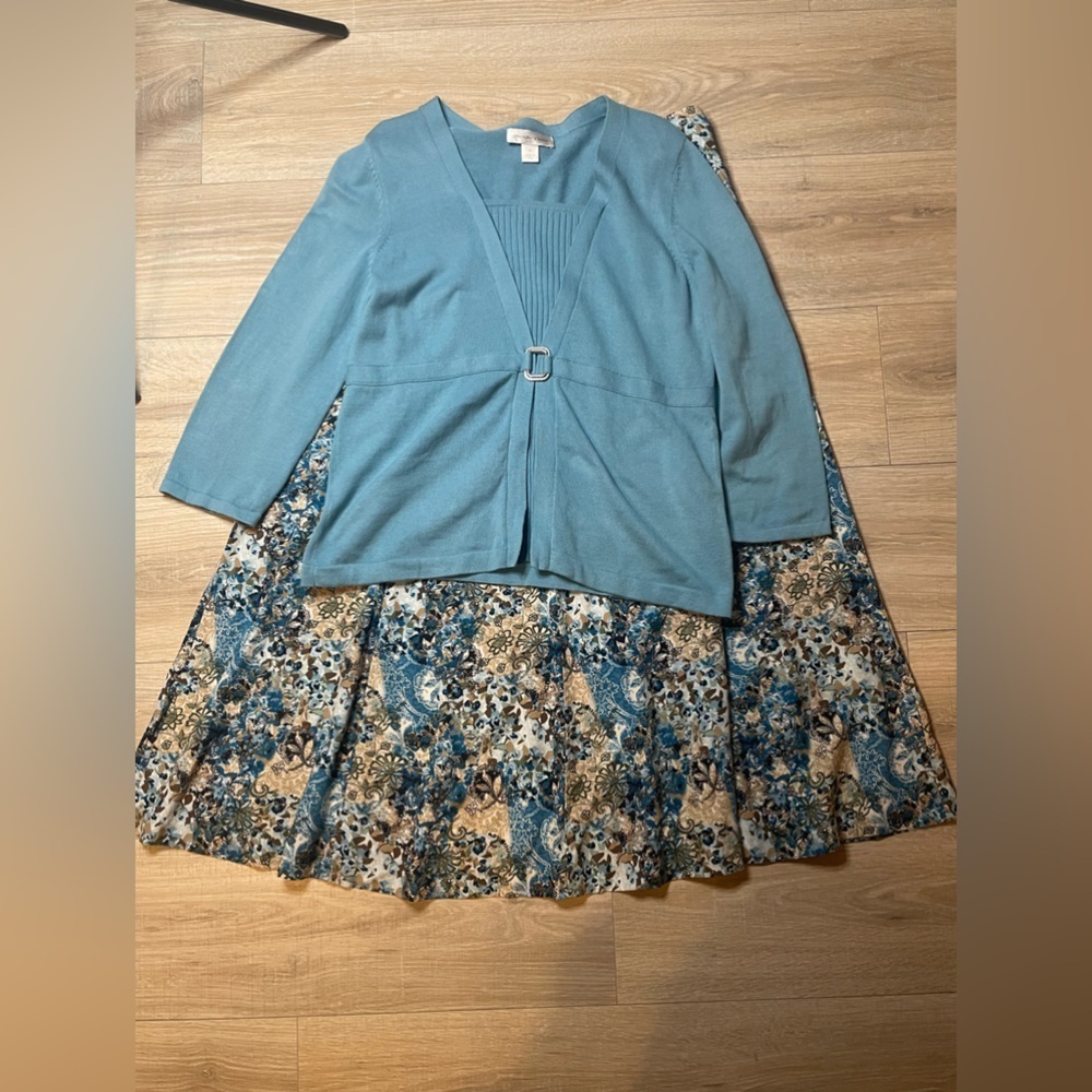 C&B Teal Cardigan & Floral Maxi Skirt Set Sz M/10 - Picture 11 of 11